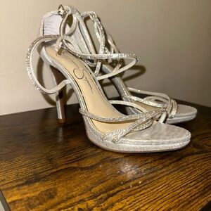 Jessica Simpson Glittering Silver Strappy Heels